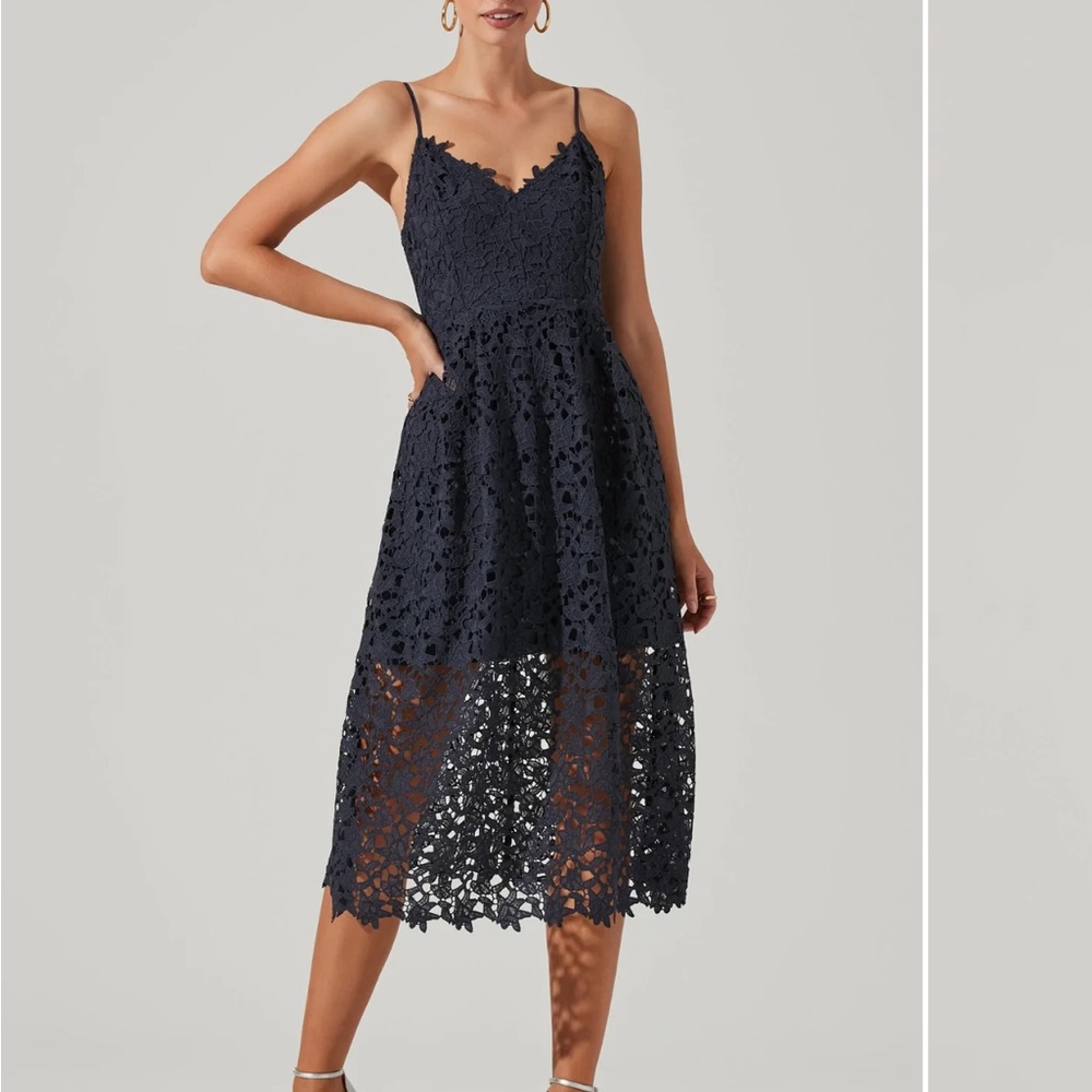 ASTR The Label Lace A Line MIDI Dress, Navy